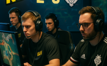 A tense moment in an esports match showing NAVI players celebrating their victory against